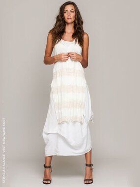 Stella Caraksi Linen button-down Duster Vest - Beige Stripe